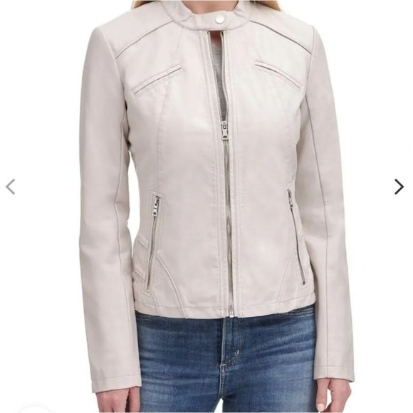 NEW GUESS FAUX LEATHER FRONT ZIP JACKET - Picture 2 of 12